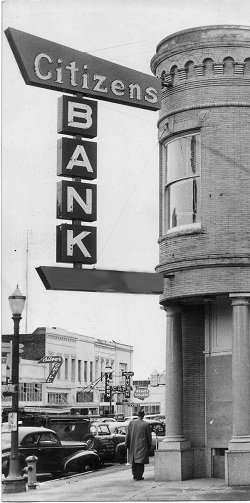Citizens Bank at its first location at the corner of Second and Madison Streets in Corvallis, Oregon
